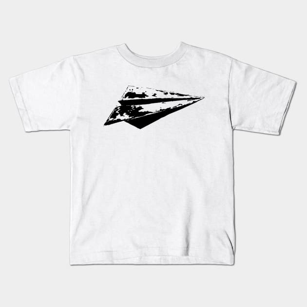 Black Retro Paper Airplane Graphic Kids T-Shirt by Spindriftdesigns